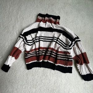 By Together Women’s Orange, White and Black Oversized Woven Turtleneck Sweater